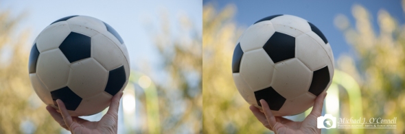 Soccer ball, trees and sky comparison